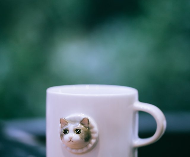 短い猫のマグカップかわいいペットの立体動物コーヒーカップオリジナルセラミックギフトをシェイする3つの浅い陶器 ショップ Sanq グラス コップ Pinkoi