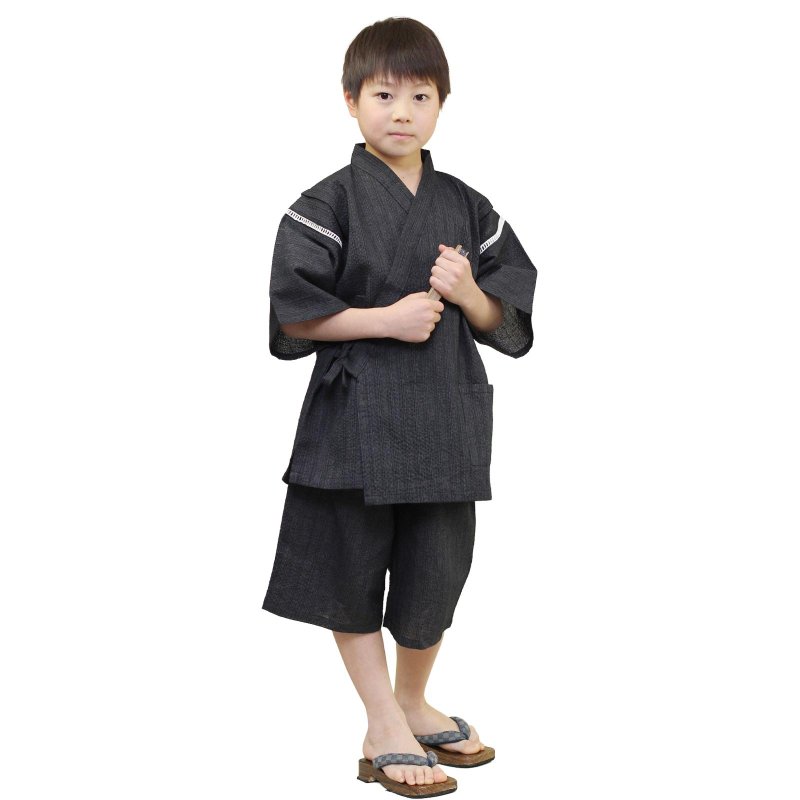 日本 和服 小孩 綿麻 甚平 休閒服 睡衣 成套組 100-130size wn10 - 睡衣/居家服 - 棉．麻 藍色
