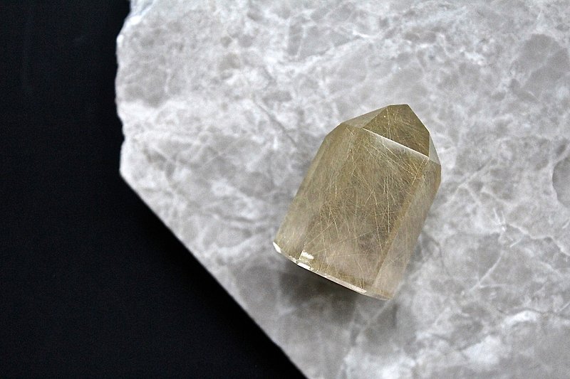 Stone planted SHIZAI-blonde crystal column-with base - ของวางตกแต่ง - คริสตัล สีทอง