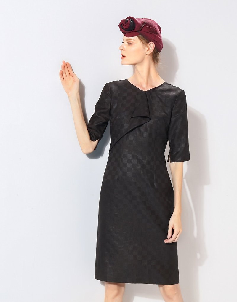 [品祥云纱] autumn new color woven silk satin silk dress dress lost - Skirts - Silk Black