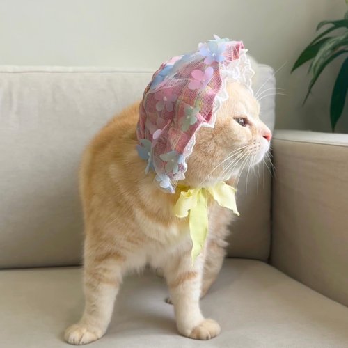 Qia's Handmade】フラワーフェアリーハット ペットハット 猫帽子 Qia's Handmade】フラワーフェアリーハット ペットハット 猫帽子