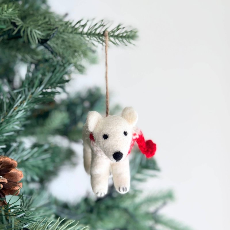 Christmas tree hanging polar bear Christmas decoration wool felt Christmas hanging ornaments Christmas decoration - ของวางตกแต่ง - ขนแกะ 