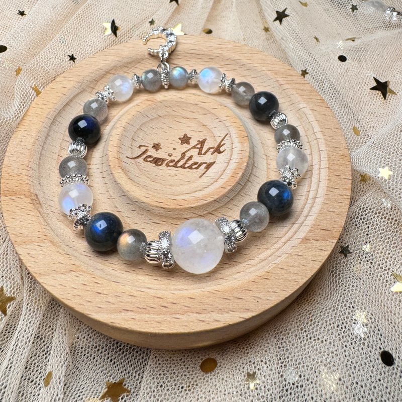 Waning Moon-ざんげつ moon Stone, black labradorite, labradorite - สร้อยข้อมือ - คริสตัล 