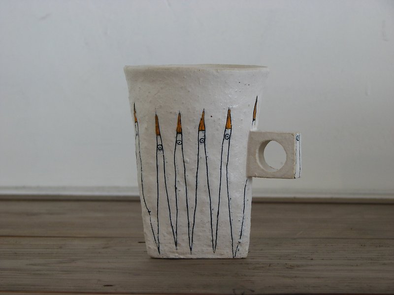 Bird mug - แก้วมัค/แก้วกาแฟ - ดินเผา ขาว
