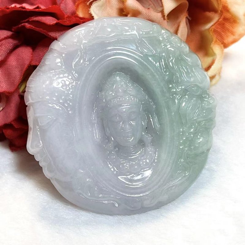 Treasure Crystal Stone/ natural jade Guanyin A cargo spring color card / Buddha / Buddha / an idea / attached certificate - Necklaces - Jade Purple