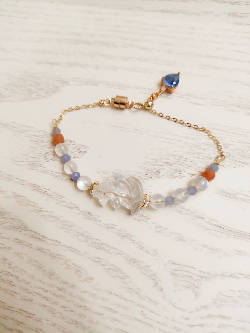 Natural crystal bracelet/white water moon fox/14k gold-filled/hand-wound/original hand-made - Bracelets - Crystal Multicolor