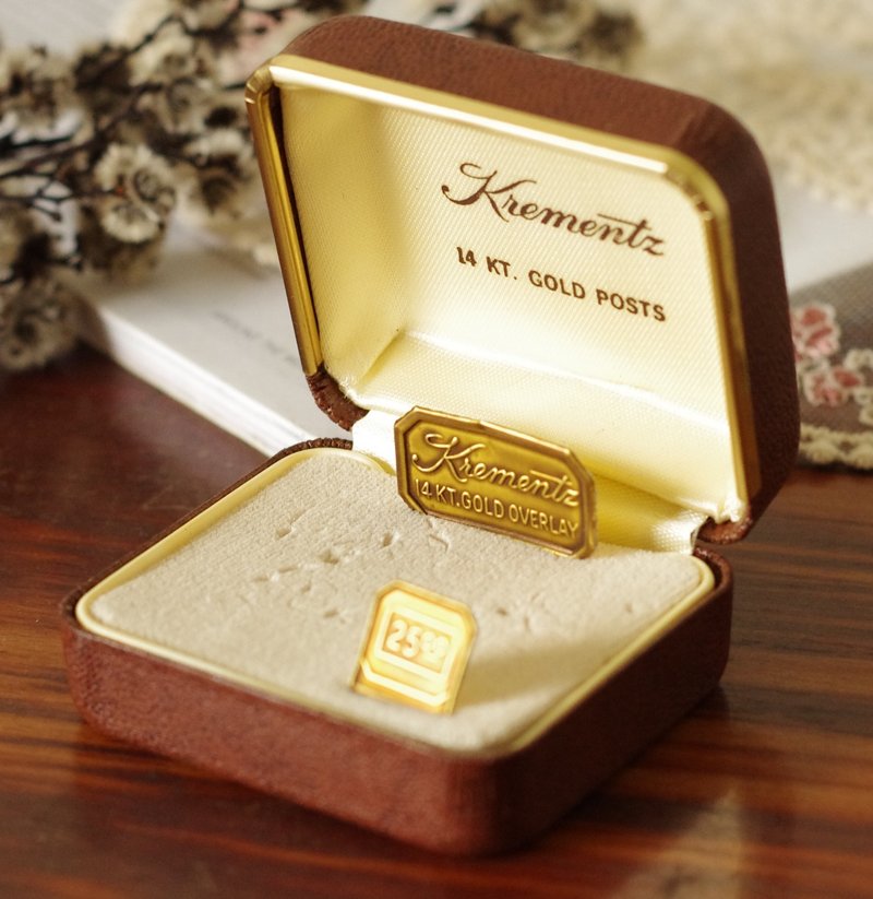 -古董Vintage Krementz 咖啡珠寶盒展示盒 W676 - 其他 - 其他金屬 金色