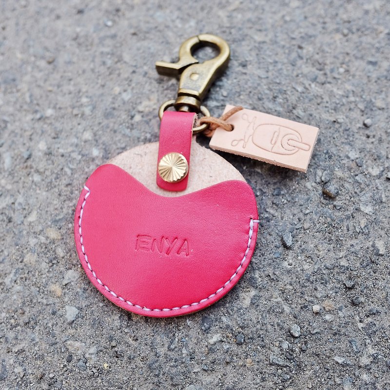 European hand-dyed leather red gogoro GOGORO key ring key holster can be printed with the English name does not contain small digital tag / guitar .co - ที่ห้อยกุญแจ - หนังแท้ สีแดง