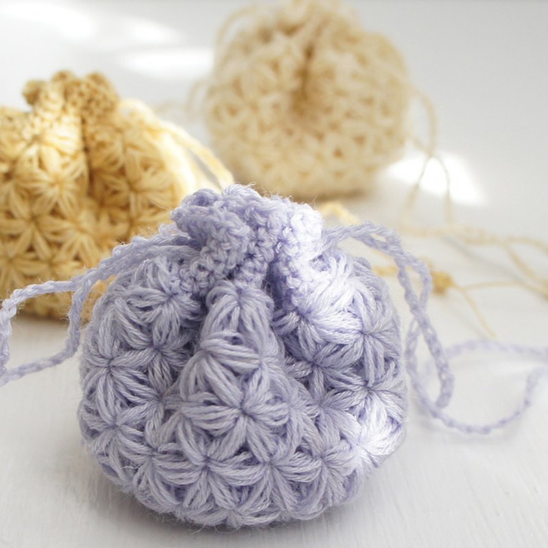 Ba-ba handmade  Crochet Drawstring mini-mini-mini bag No.KPPPR3 - 化妝包/收納袋 - 其他材質 紫色