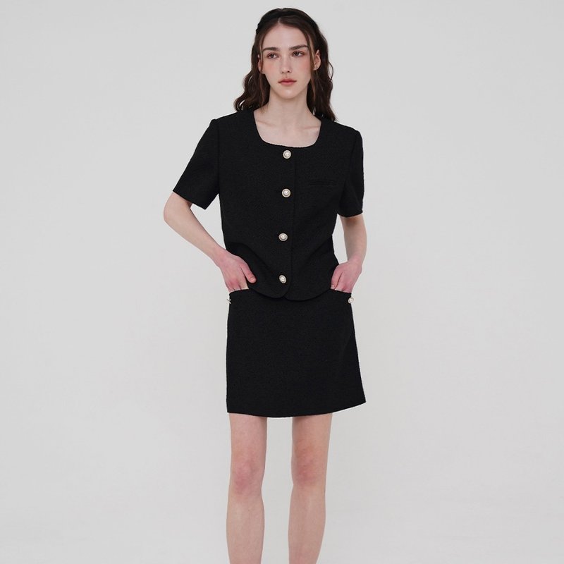 Korea sisterhood, Tweed A-line miniskirt - Black - 裙子/長裙 - 聚酯纖維 黑色
