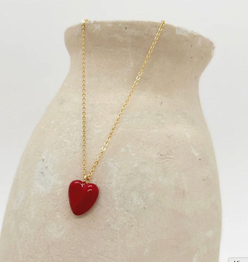 ELISE TSIKIS red heart necklace - สร้อยคอ - ทอง 24 เค สีแดง