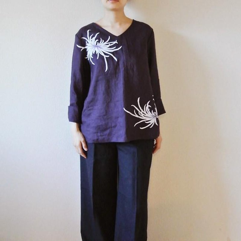 Long sleeve blouse RANKUKU - เสื้อผู้หญิง - ผ้าฝ้าย/ผ้าลินิน สีม่วง