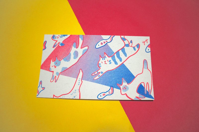 riso cat postcard - การ์ด/โปสการ์ด - กระดาษ สีแดง