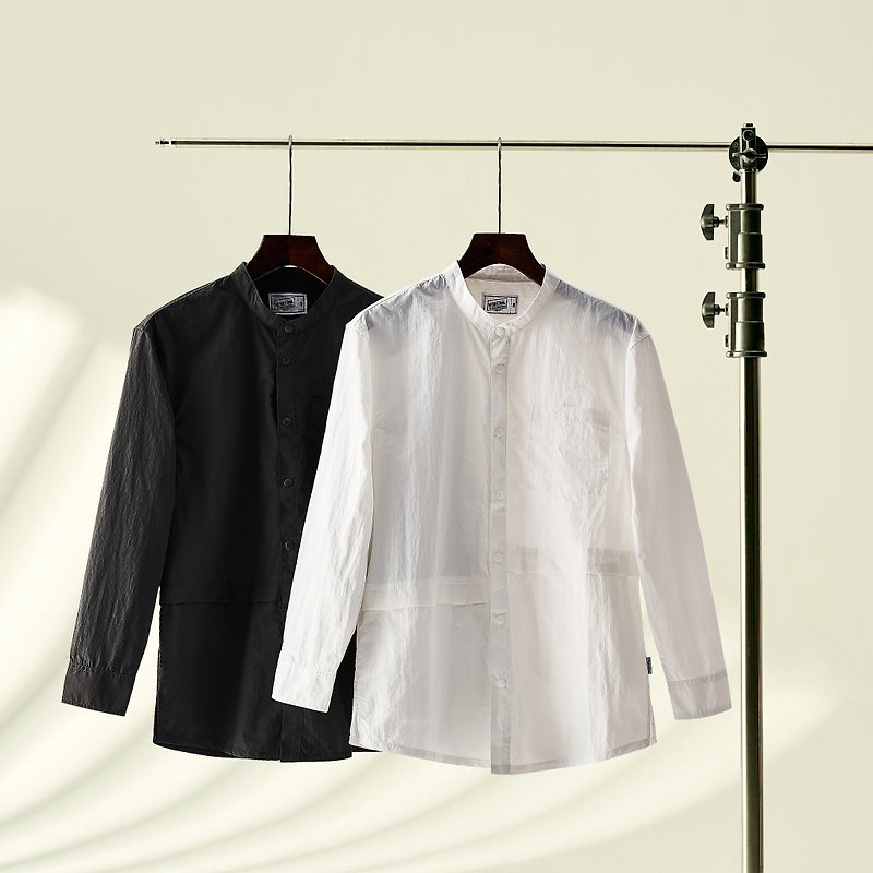 小圓領襯衫 WR Round Collar Shirt/工裝款式/防潑水材質/ - 男襯衫/休閒襯衫 - 棉．麻 灰色