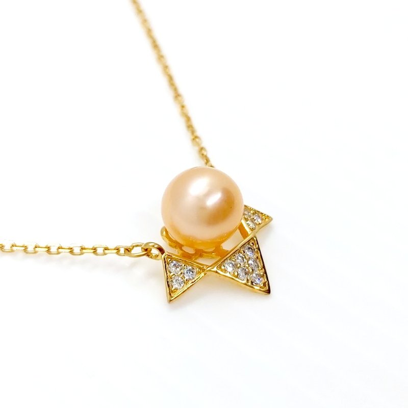 三角鑽淡水珍珠純銀項鍊 - 項鍊 - 珍珠 