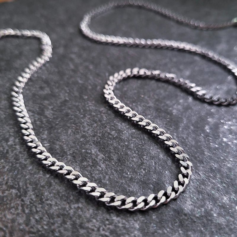 4.0mm flat grinding single buckle steel chain (single chain) length 45-75cm Cuban chain men's chain neutral chain - Long Necklaces - Stainless Steel Silver
