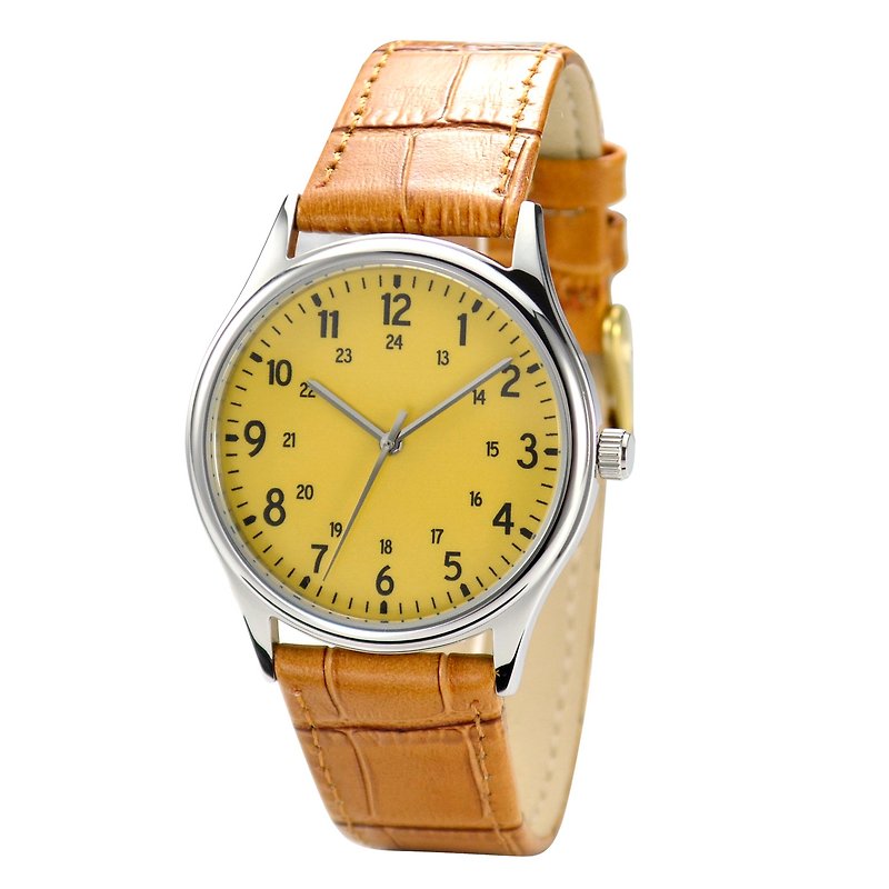 簡約1-24數字 Primrose Yellow 面 手錶 男女合用 全球免運費 - 女錶 - 其他金屬 黃色