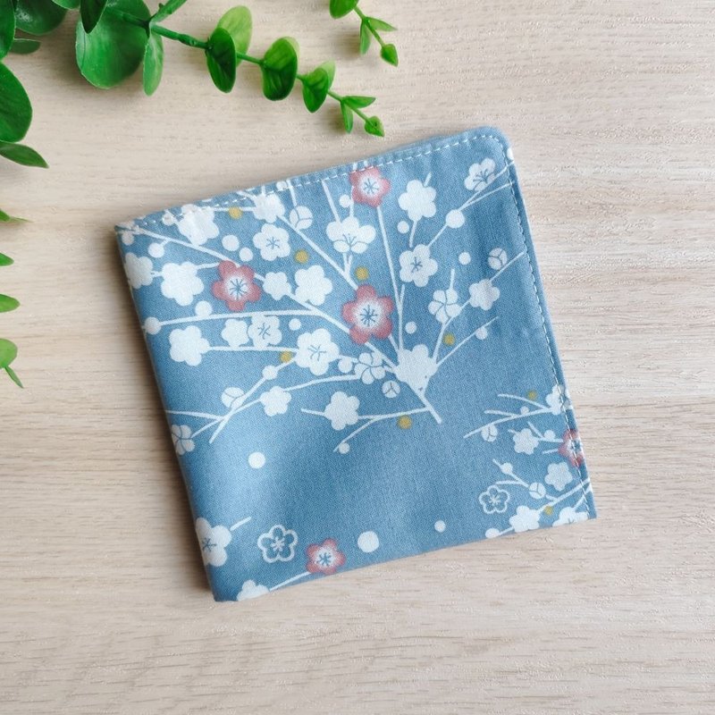 台灣純棉手帕=霜夜白梅=灰藍(共2色) - 手帕 - 棉．麻 