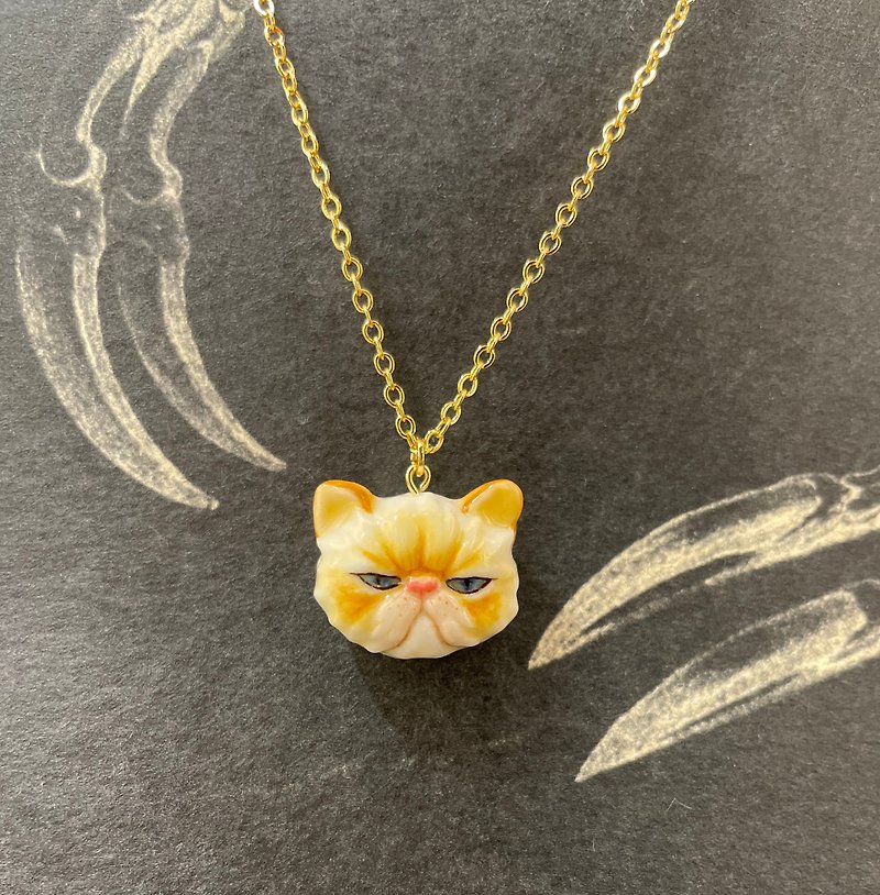 Mobile Emotion / Himalayan Cat Necklace / Hand painted/ Unique Gift - Necklaces - Porcelain Orange