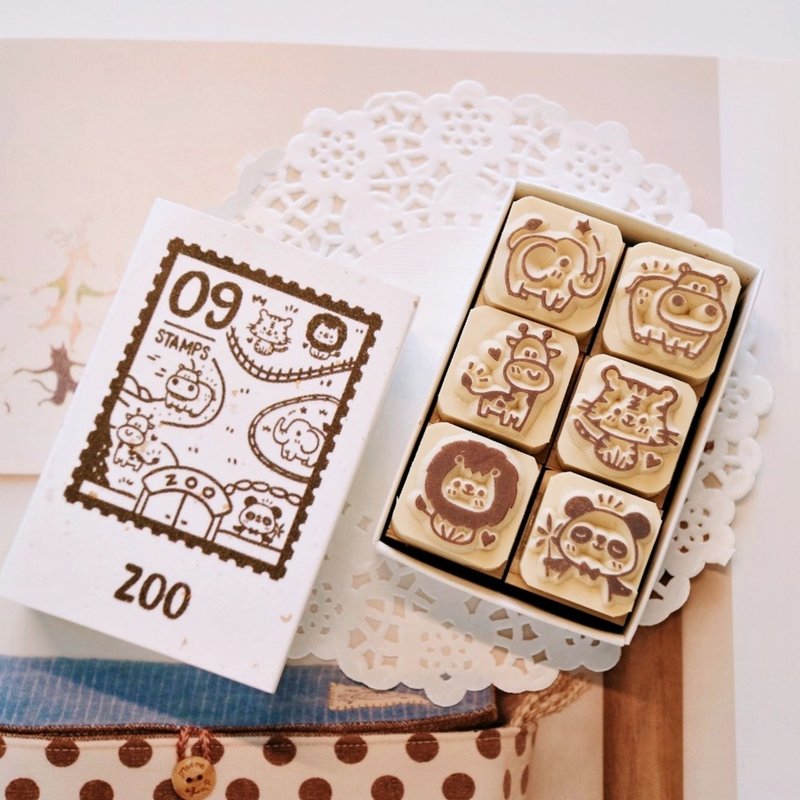 Handbook stamp-V09 Zoo series matchbox small seal 2X2cm (6 styles) - ตราปั๊ม/สแตมป์/หมึก - ยาง สีนำ้ตาล