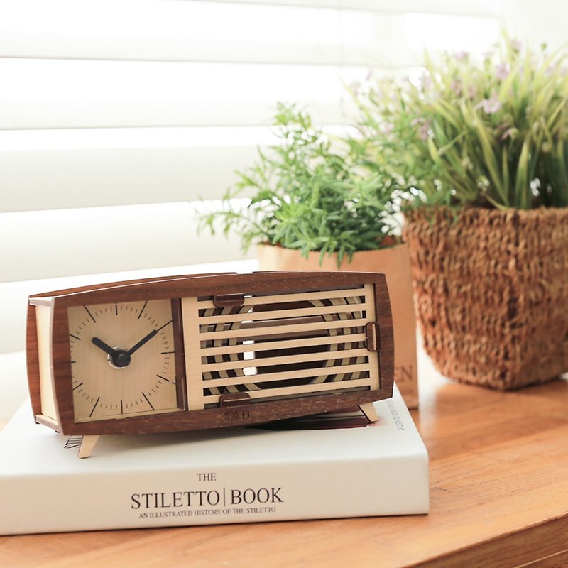 手作りモデルレトロ電波時計木製コンビネーション携帯電話ホルダーの装飾 - 置物 - 木製 カーキ