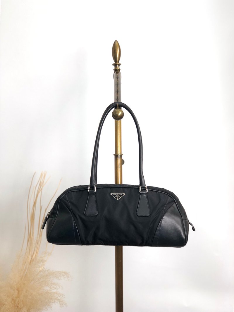 【 日本直送　名牌中古包 】PRADA プラダ ハンドバッグ ブラック トライアングルロゴ ナイロン レザー ミニボストン vintage dhv4zr - 手提包/手提袋 - 尼龍 黑色