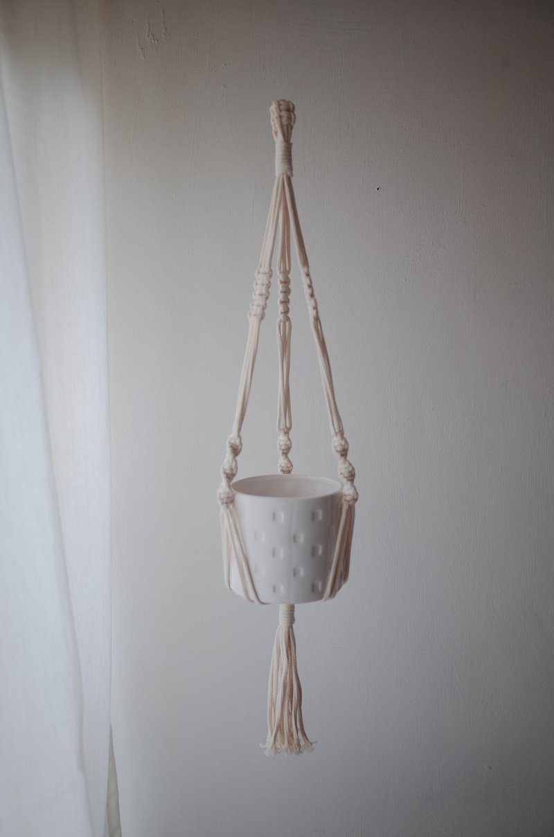 棉．麻 毛巾浴巾 - macrame三股粗繩編織吊籃_白色(不含花器)