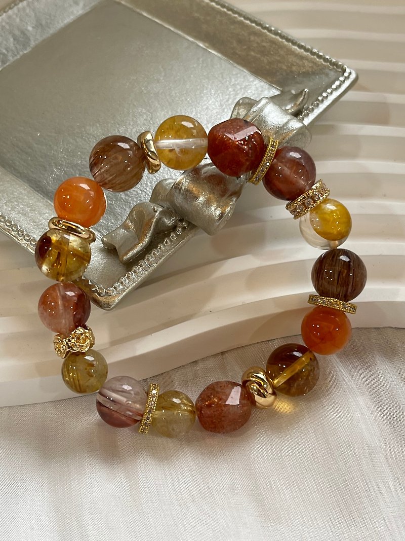 Customized crystal mineral bracelet with warm yellow and orange tones to show confidence, increase creative energy and attract wealth - Bracelets - Stone Orange