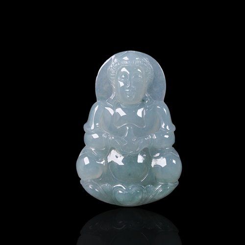 瓔珞翡翠 冰種飄綠翡翠寶瓶觀音菩薩項鍊 | 天然緬甸玉翡翠A貨 | 送禮