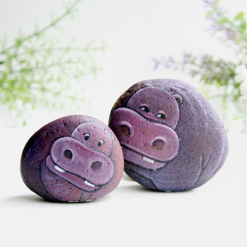 Mom&Child Hippos with love. - อื่นๆ - หิน หลากหลายสี