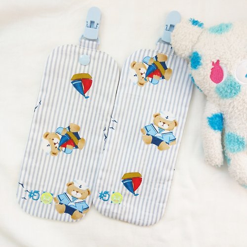 QQ rabbit 手工嬰幼兒精品 彌月禮盒 海軍泰迪熊。雙面純棉手帕 / 手帕夾 / 附夾手帕 (可繡名字)