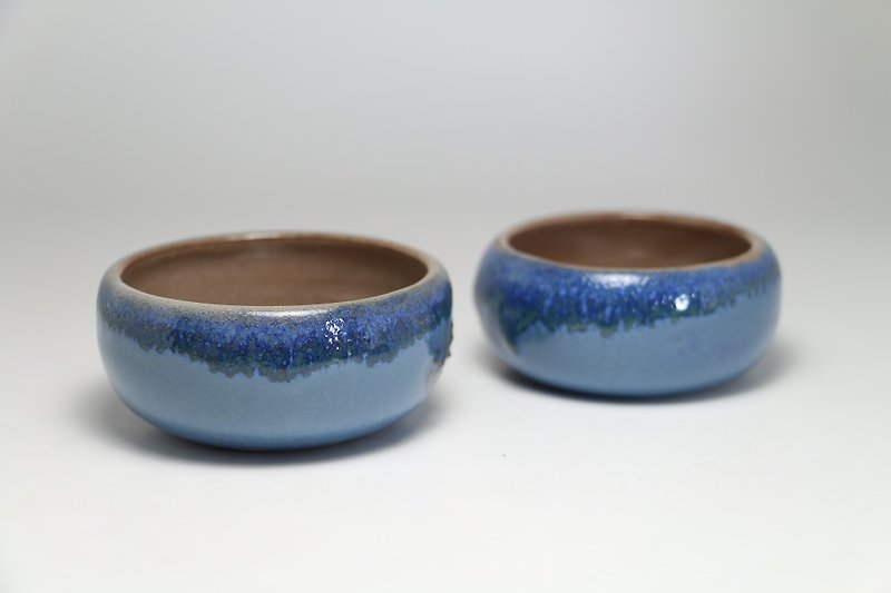 藍色水滴陶杯--純手工--手作--拉坯--上釉--陶土 - 茶具/茶杯 - 陶 藍色