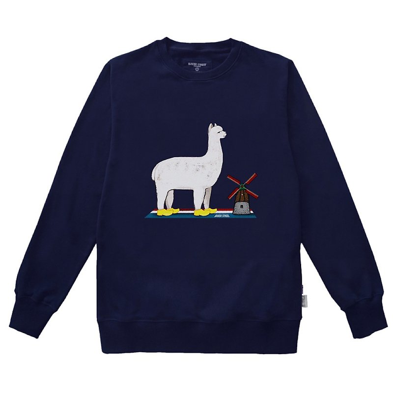 British Fashion Brand -Baker Street- Alpaca in Holland Printed Sweatshirt - เสื้อฮู้ด - ผ้าฝ้าย/ผ้าลินิน สีเทา