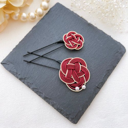 日本工藝時間 水引梅結びのUピン大小2本セット / maroon