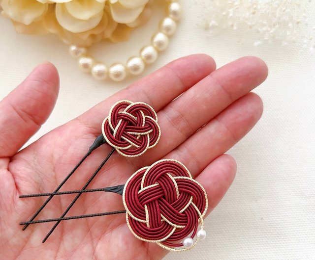 水引梅結びのUピン大小2本セット / maroon - ショップ craft-time