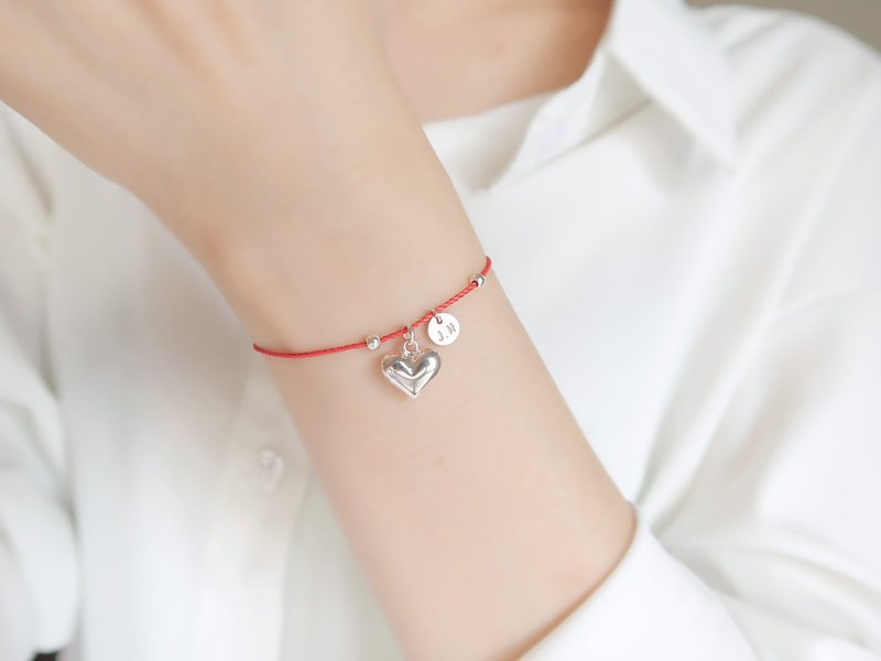 Valentine's Day Gift 925 Sterling Silver Love Bubble Customized Engraving Red Good Luck Lucky Rope Wax Rope - สร้อยข้อมือ - เงินแท้ สีแดง