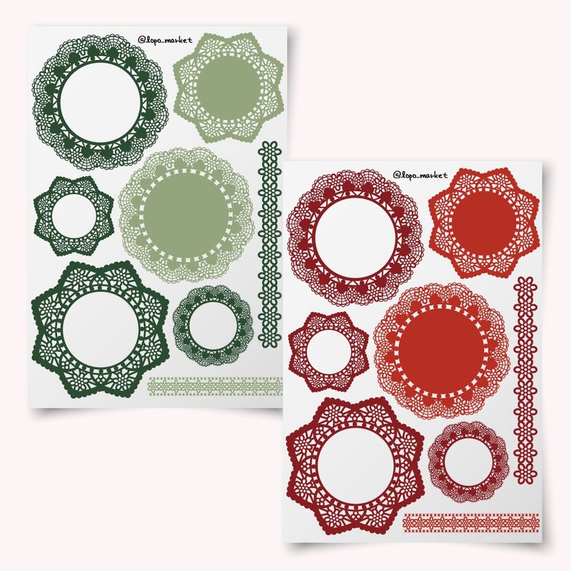 Antique Lace Christmas Doily (Big & Small) Stickers – 2 Colors, 1 Set (16 Sheets - 貼紙 - 紙 