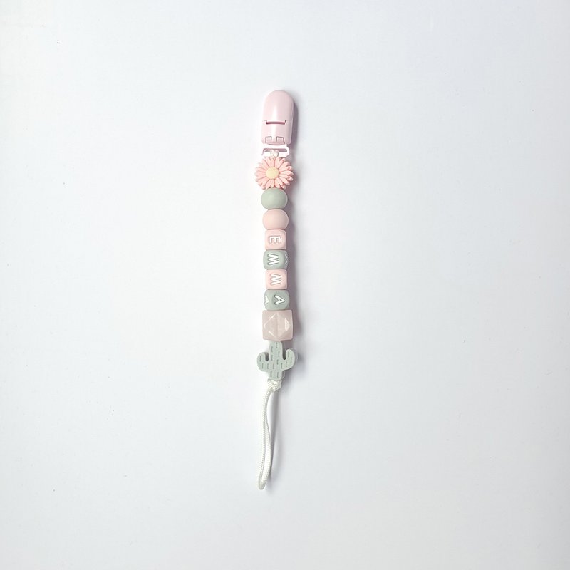 EMMA 22公分/9顆 彩色字母 雛菊+仙人掌奶嘴鍊夾 / 客製化奶嘴鏈 - 寶寶/兒童玩具/玩偶 - 其他材質 粉紅色