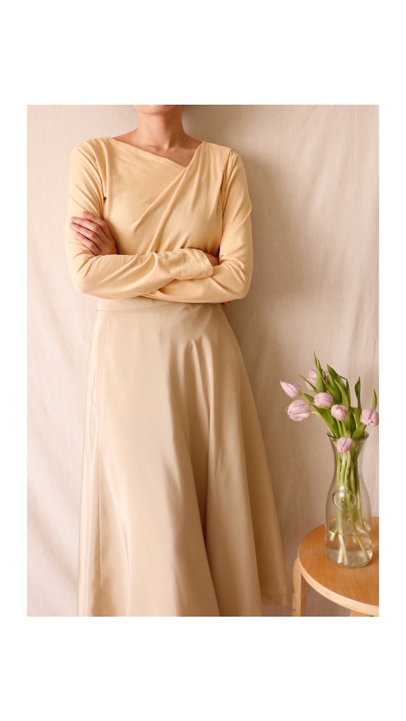 Lime Skirt日本古著商品 鵝黃膝下長裙 - 裙子/長裙 - 其他人造纖維 