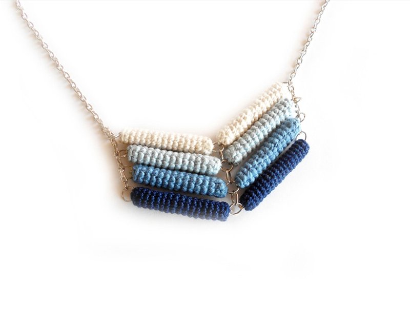 Gradient Blue Chevron Necklace Ombré Ocean Stripe Crochet Nautical Chic Jewelry - Necklaces - Thread Blue