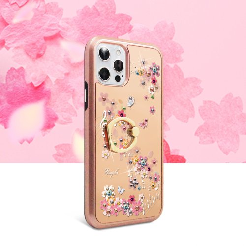 apbs 雅品仕 水晶彩鑽手機殼 iPhone 12 全系列水晶彩鑽全包鏡面指環扣雙料手機殼-彩櫻蝶舞