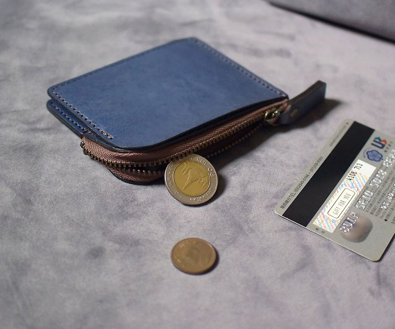 Double Pocket Zippered Short Clip Coin Purse - กระเป๋าใส่เหรียญ - หนังแท้ 