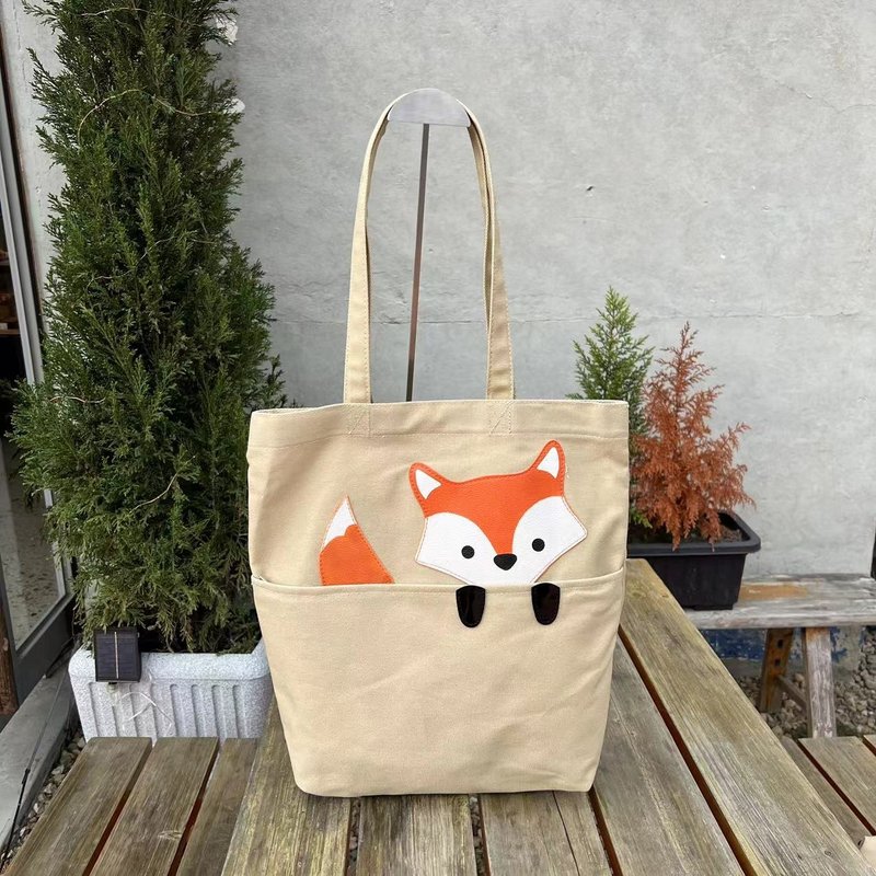 Sleepyville Critters - Fox Tote Bag in Canvas Material - กระเป๋าแมสเซนเจอร์ - ผ้าฝ้าย/ผ้าลินิน สีกากี