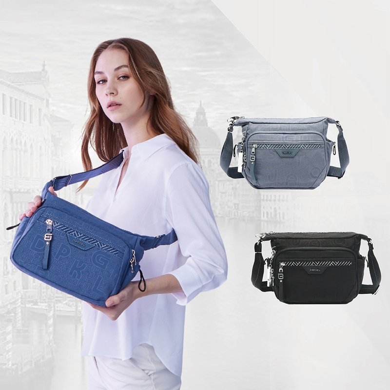 Casual crossbody bag anti-theft and anti-cut crossbody bag printed black blue - กระเป๋าแมสเซนเจอร์ - ไนลอน สีดำ