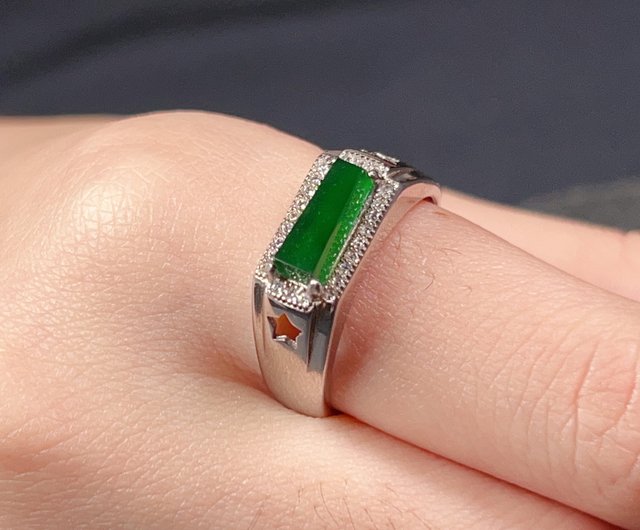 アイスグリーン翡翠「無事牌」925純銀リング | 天然ミャンマー産A貨