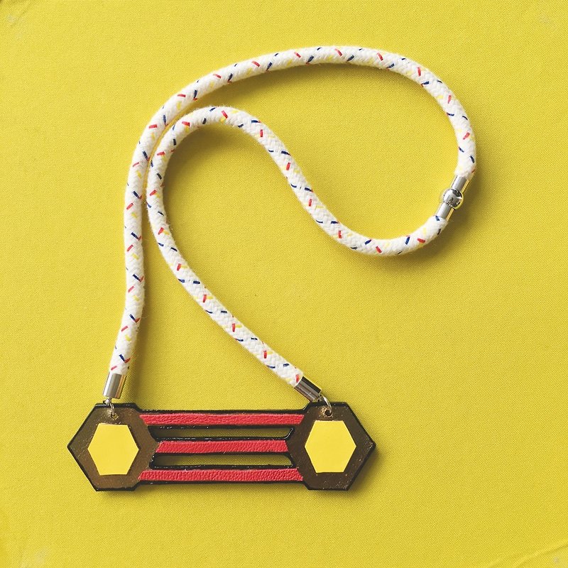 Geometry Colour Block Leather Necklace - สร้อยติดคอ - หนังแท้ สีแดง