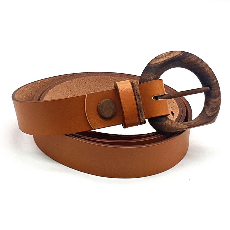 Wood Belt Fuji Heart 308 - Biodegradable Walnut Wood Brown Leather Belt - 腰帶/皮帶 - 木頭 咖啡色