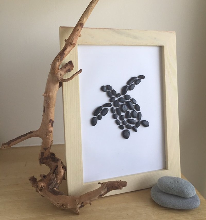 [Pure Natural] stone turtle painting easel frame Driftwood gifts art stone sea turtle picture frame - Posters - Other Materials Orange