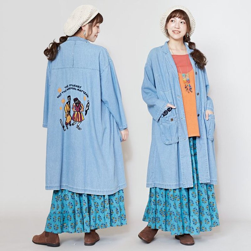 【熱門預購】烏茲別克卡拉維拉刺繡開襟長牛仔外套(2色)NSR-5101 - 女大衣/外套 - 其他材質 