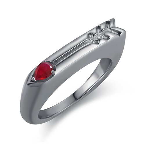 Majade Jewelry Design 紅寶石圖章戒指-箭心形客製女戒-925純銀印章情侶對戒-免費刻字